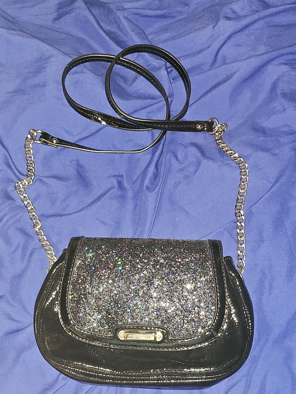 Black Glitter Flap Crossbody Bag - Nine West